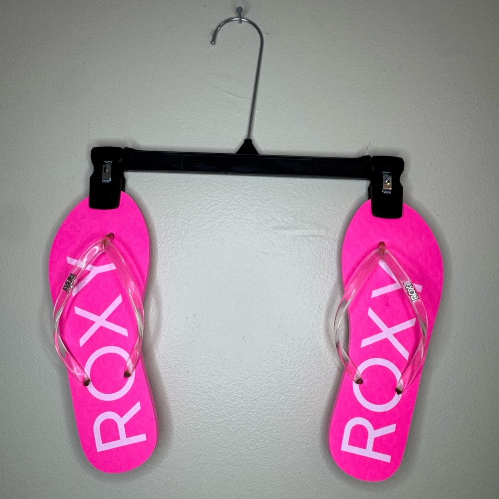 Roxy Viva Jelly Neon Pink Flip Flops‎ Clear Strap Women’s 7